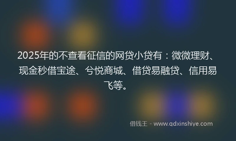 2025年的不查看征信的网贷小贷有：微微理财、现金秒借宝途、兮悦商城、借贷易融贷、信用易飞等。