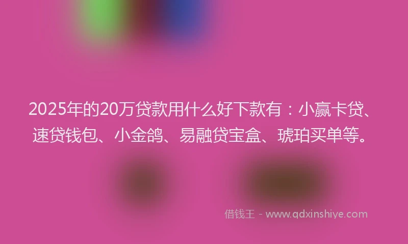 2025年的20万贷款用什么好下款有：小赢卡贷、速贷钱包、小金鸽、易融贷宝盒、琥珀买单等。