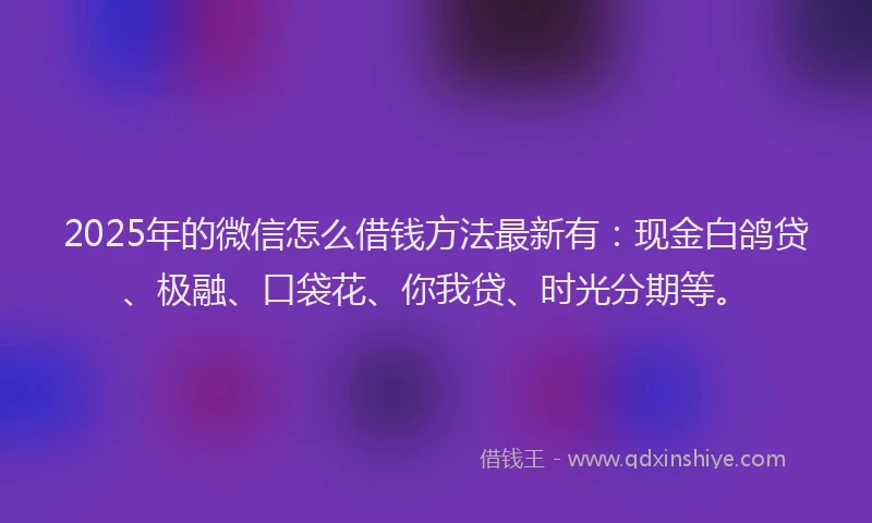 2025年的微信怎么借钱方法最新有：现金白鸽贷、极融、口袋花、你我贷、时光分期等。