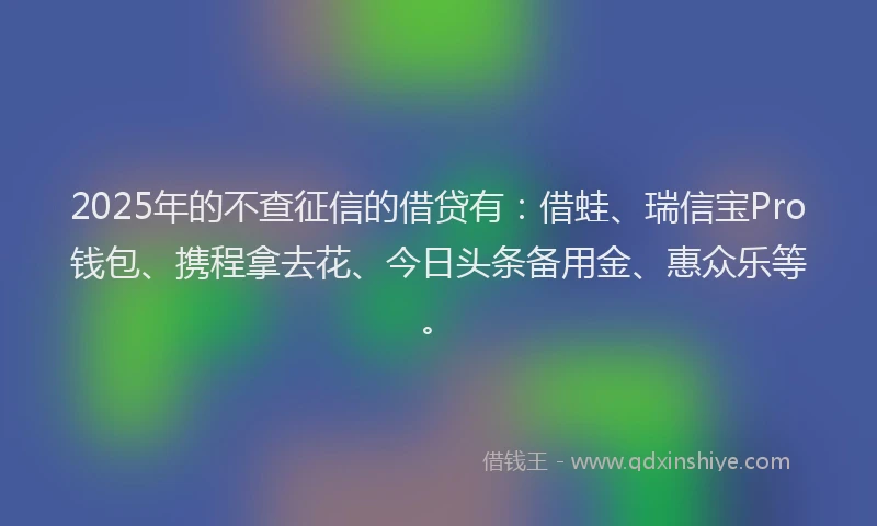 2025年的不查征信的借贷有：借蛙、瑞信宝Pro钱包、携程拿去花、今日头条备用金、惠众乐等。
