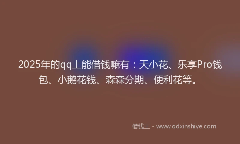 2025年的qq上能借钱嘛有：天小花、乐享Pro钱包、小鹅花钱、森森分期、便利花等。