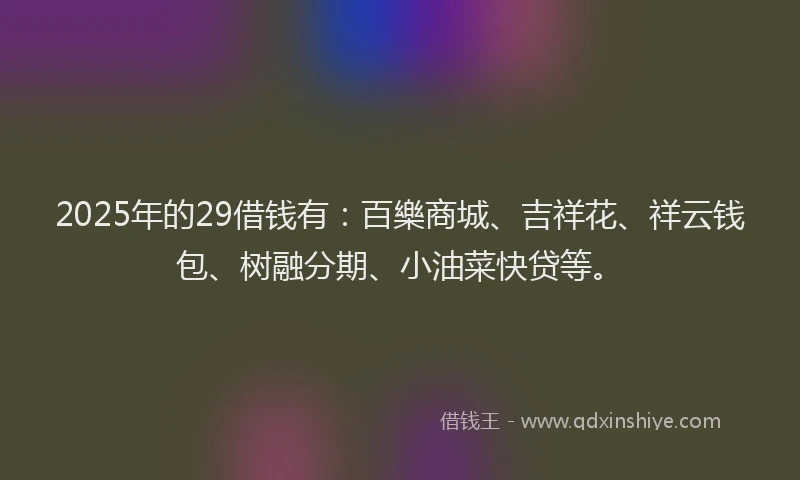 2025年的29借钱有：百樂商城、吉祥花、祥云钱包、树融分期、小油菜快贷等。