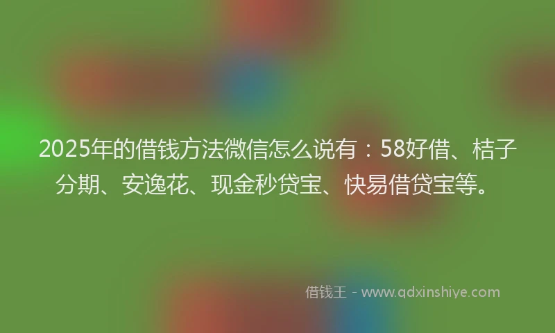 2025年的借钱方法微信怎么说有：58好借、桔子分期、安逸花、现金秒贷宝、快易借贷宝等。