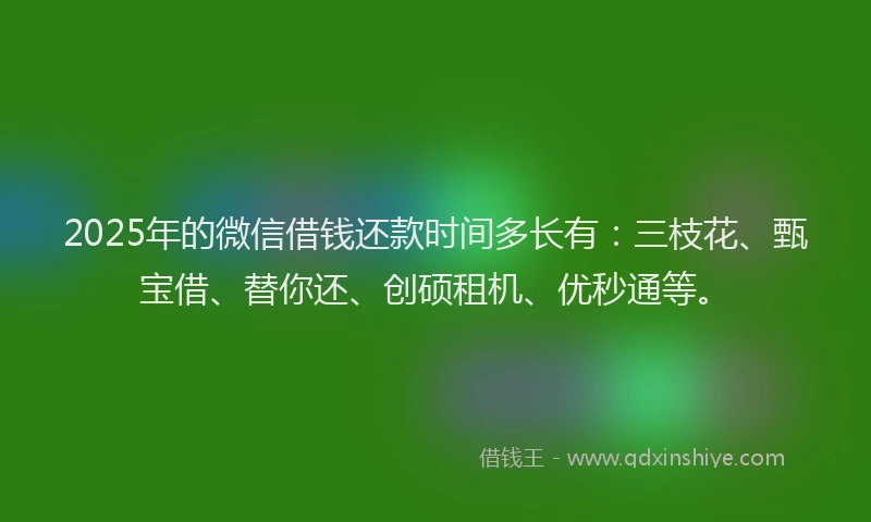 2025年的微信借钱还款时间多长有：三枝花、甄宝借、替你还、创硕租机、优秒通等。