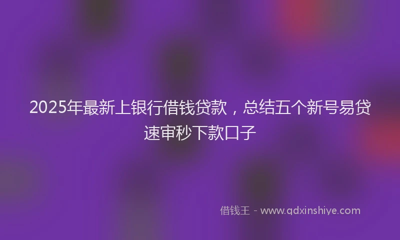2025年最新上银行借钱贷款，总结五个新号易贷速审秒下款口子