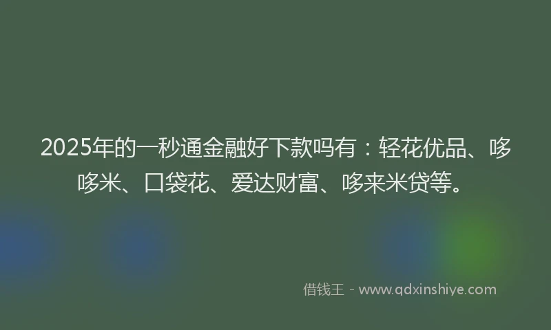 2025年的一秒通金融好下款吗有：轻花优品、哆哆米、口袋花、爱达财富、哆来米贷等。