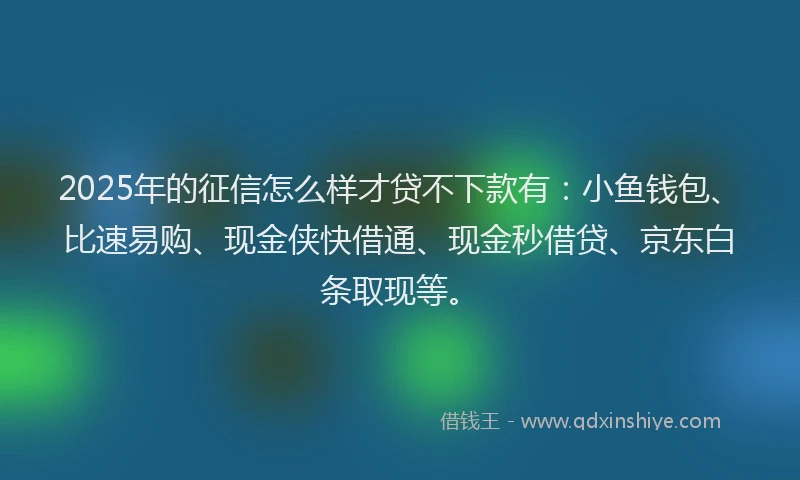 2025年的征信怎么样才贷不下款有：小鱼钱包、比速易购、现金侠快借通、现金秒借贷、京东白条取现等。