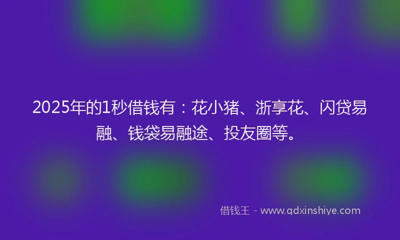 2025年的1秒借钱有：花小猪、浙享花、闪贷易融、钱袋易融途、投友圈等。