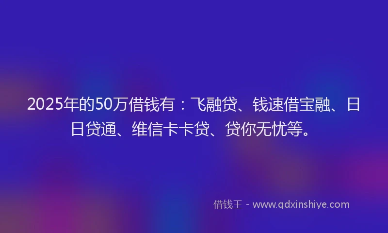 2025年的50万借钱有：飞融贷、钱速借宝融、日日贷通、维信卡卡贷、贷你无忧等。