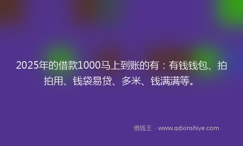2025年的借款1000马上到账的有：有钱钱包、拍拍用、钱袋易贷、多米、钱满满等。