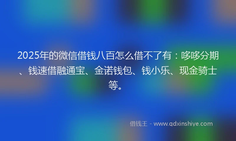 2025年的微信借钱八百怎么借不了有：哆哆分期、钱速借融通宝、金诺钱包、钱小乐、现金骑士等。