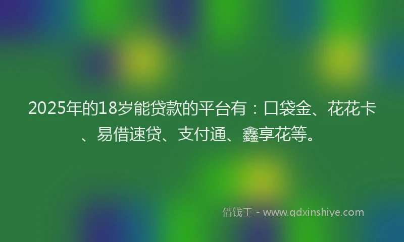 2025年的18岁能贷款的平台有：口袋金、花花卡、易借速贷、支付通、鑫享花等。