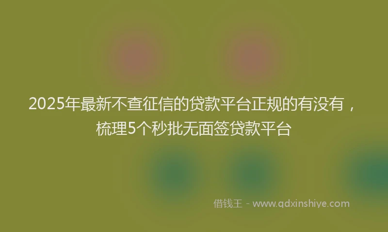 2025年最新不查征信的贷款平台正规的有没有，梳理5个秒批无面签贷款平台