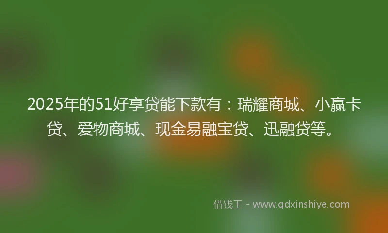 2025年的51好享贷能下款有：瑞耀商城、小赢卡贷、爱物商城、现金易融宝贷、迅融贷等。