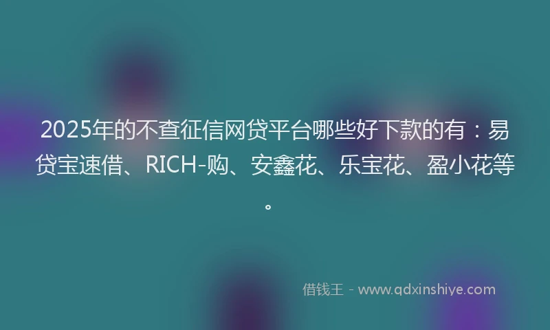 2025年的不查征信网贷平台哪些好下款的有：易贷宝速借、RICH-购、安鑫花、乐宝花、盈小花等。