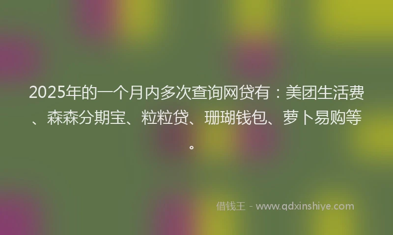 2025年的一个月内多次查询网贷有:美团生活费、森森分期宝、粒粒贷、珊瑚钱包、萝卜易购等。
