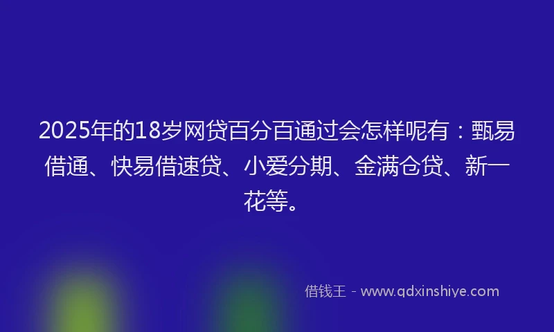 2025年的18岁网贷百分百通过会怎样呢有：甄易借通、快易借速贷、小爱分期、金满仓贷、新一花等。