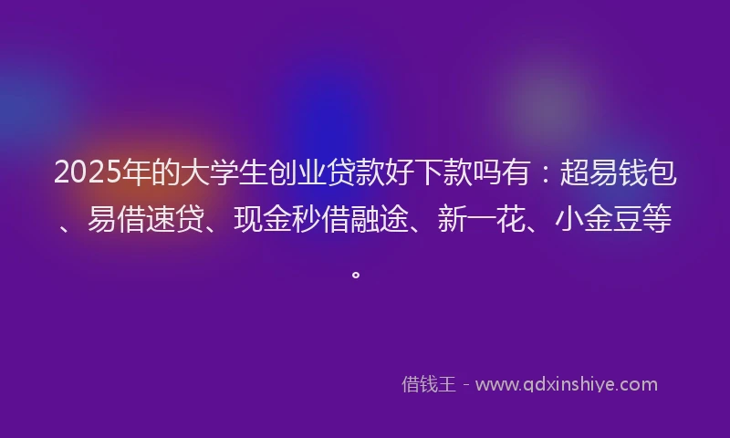 2025年的大学生创业贷款好下款吗有：超易钱包、易借速贷、现金秒借融途、新一花、小金豆等。