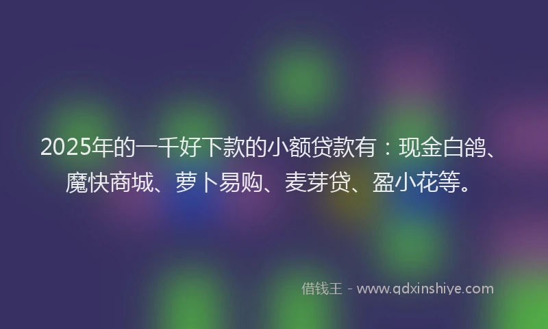 2025年的一千好下款的小额贷款有：现金白鸽、魔快商城、萝卜易购、麦芽贷、盈小花等。