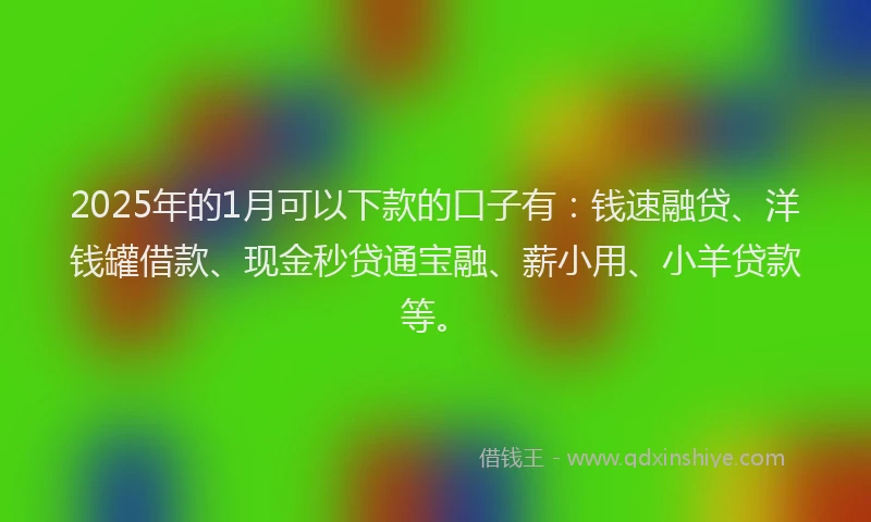 2025年的1月可以下款的口子有：钱速融贷、洋钱罐借款、现金秒贷通宝融、薪小用、小羊贷款等。