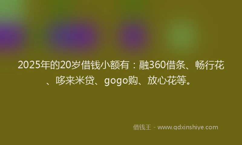 2025年的20岁借钱小额有：融360借条、畅行花、哆来米贷、gogo购、放心花等。
