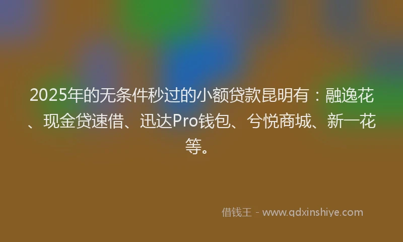 2025年的无条件秒过的小额贷款昆明有：融逸花、现金贷速借、迅达Pro钱包、兮悦商城、新一花等。