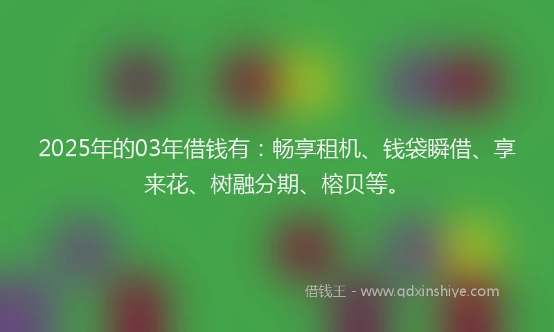 2025年的03年借钱有：畅享租机、钱袋瞬借、享来花、树融分期、榕贝等。