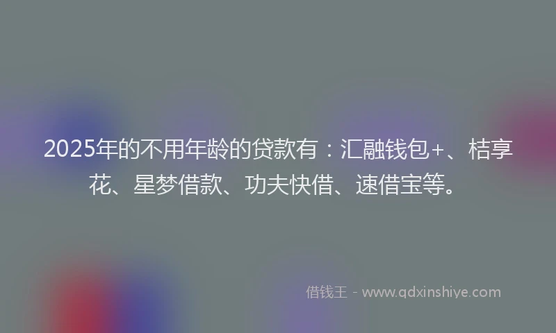 2025年的不用年龄的贷款有：汇融钱包+、桔享花、星梦借款、功夫快借、速借宝等。
