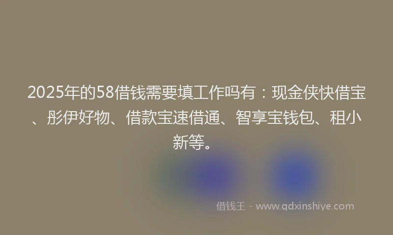 2025年的58借钱需要填工作吗有：现金侠快借宝、彤伊好物、借款宝速借通、智享宝钱包、租小新等。