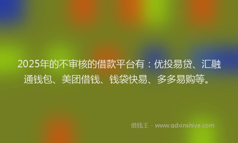 2025年的不审核的借款平台有：优投易贷、汇融通钱包、美团借钱、钱袋快易、多多易购等。