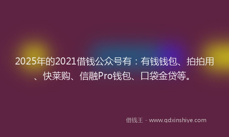 2025年的2021借钱公众号有：有钱钱包、拍拍用、快莱购、信融Pro钱包、口袋金贷等。