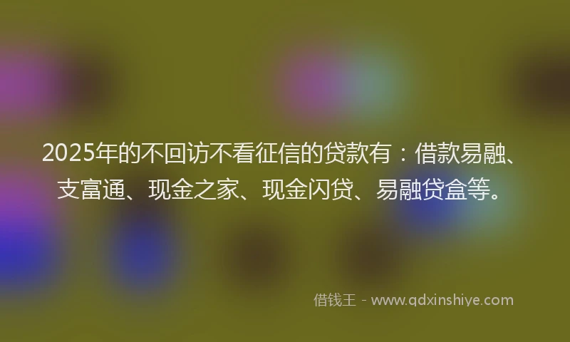 2025年的不回访不看征信的贷款有：借款易融、支富通、现金之家、现金闪贷、易融贷盒等。