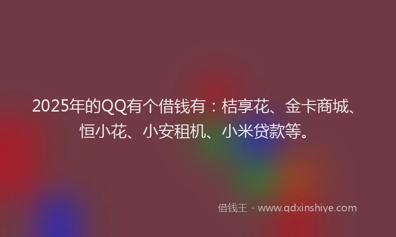 2025年的QQ有个借钱有：桔享花、金卡商城、恒小花、小安租机、小米贷款等。