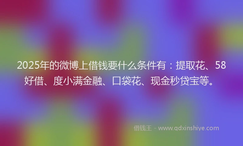 2025年的微博上借钱要什么条件有：提取花、58好借、度小满金融、口袋花、现金秒贷宝等。