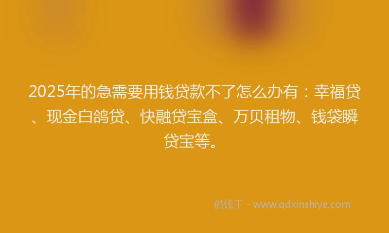 2025年的急需要用钱贷款不了怎么办有：幸福贷、现金白鸽贷、快融贷宝盒、万贝租物、钱袋瞬贷宝等。