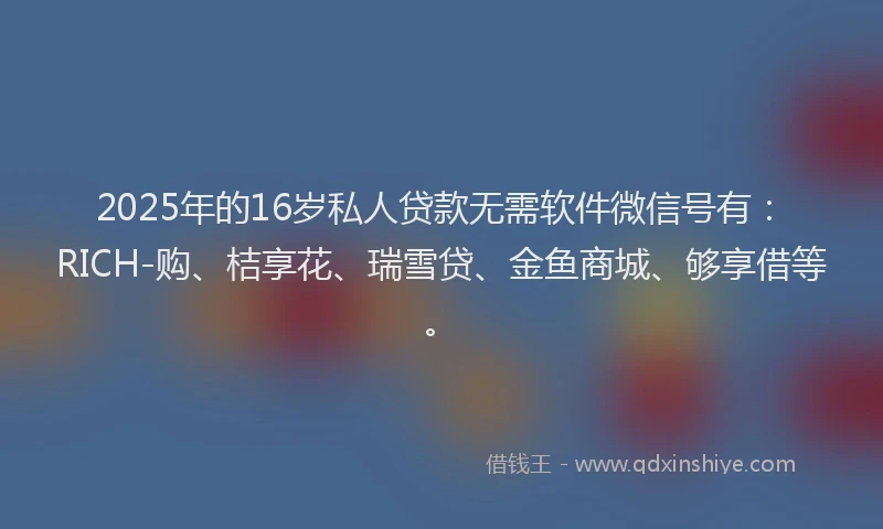 2025年的16岁私人贷款无需软件微信号有：RICH-购、桔享花、瑞雪贷、金鱼商城、够享借等。