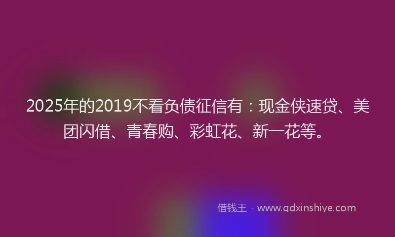 2025年的2019不看负债征信有：现金侠速贷、美团闪借、青春购、彩虹花、新一花等。