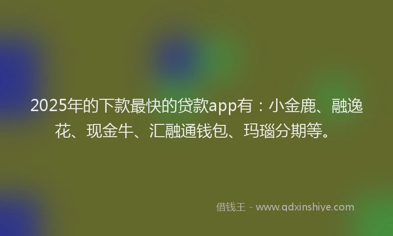 2025年的下款最快的贷款app有：小金鹿、融逸花、现金牛、汇融通钱包、玛瑙分期等。