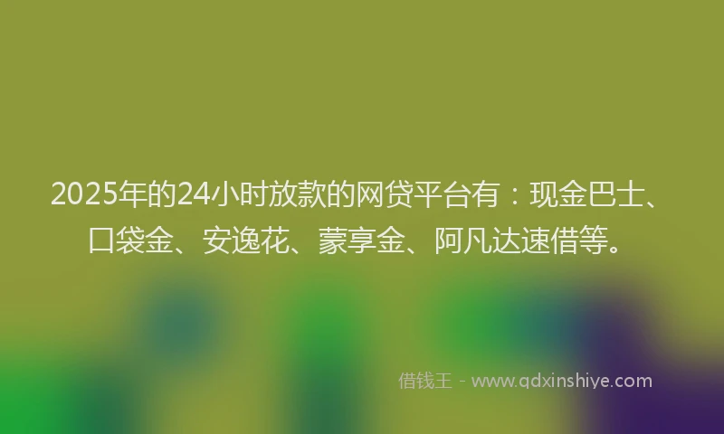 2025年的24小时放款的网贷平台有：现金巴士、口袋金、安逸花、蒙享金、阿凡达速借等。