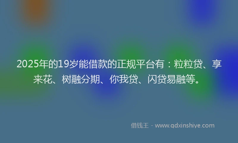 2025年的19岁能借款的正规平台有：粒粒贷、享来花、树融分期、你我贷、闪贷易融等。