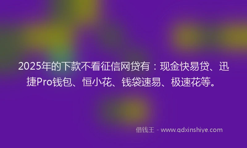 2025年的下款不看征信网贷有：现金快易贷、迅捷Pro钱包、恒小花、钱袋速易、极速花等。