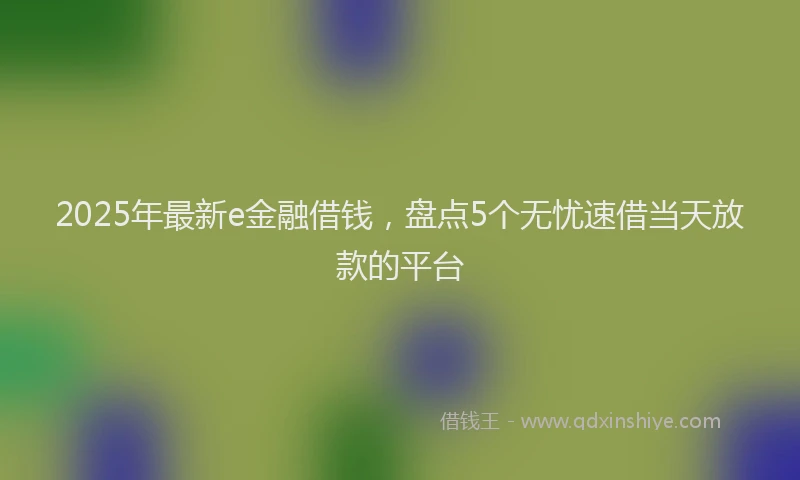 2025年最新e金融借钱，盘点5个无忧速借当天放款的平台