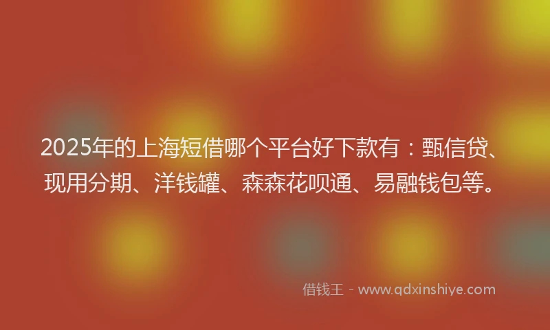 2025年的上海短借哪个平台好下款有：甄信贷、现用分期、洋钱罐、森森花呗通、易融钱包等。