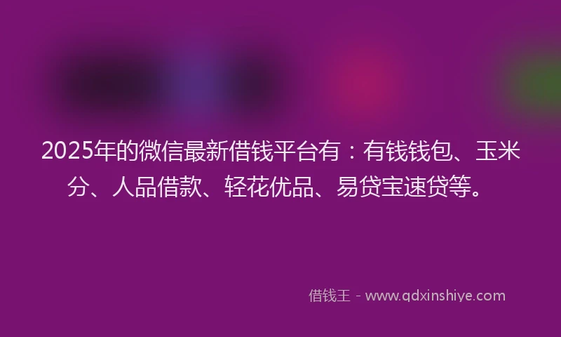 2025年的微信最新借钱平台有：有钱钱包、玉米分、人品借款、轻花优品、易贷宝速贷等。