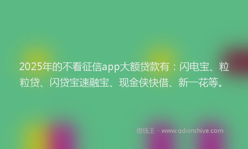 2025年的不看征信app大额贷款有：闪电宝、粒粒贷、闪贷宝速融宝、现金侠快借、新一花等。