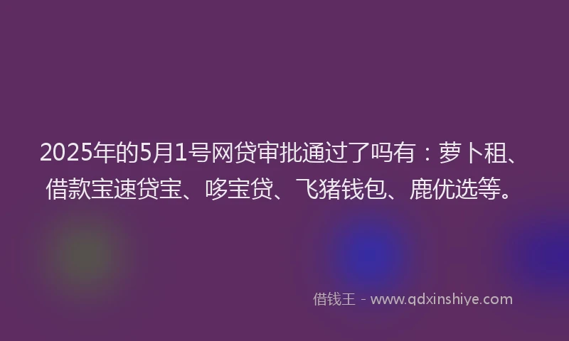 2025年的5月1号网贷审批通过了吗有：萝卜租、借款宝速贷宝、哆宝贷、飞猪钱包、鹿优选等。