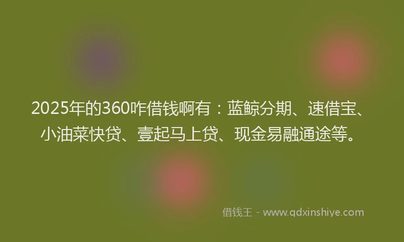 2025年的360咋借钱啊有：蓝鲸分期、速借宝、小油菜快贷、壹起马上贷、现金易融通途等。