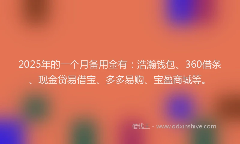 2025年的一个月备用金有:浩瀚钱包、360借条、现金贷易借宝、多多易购、宝盈商城等。
