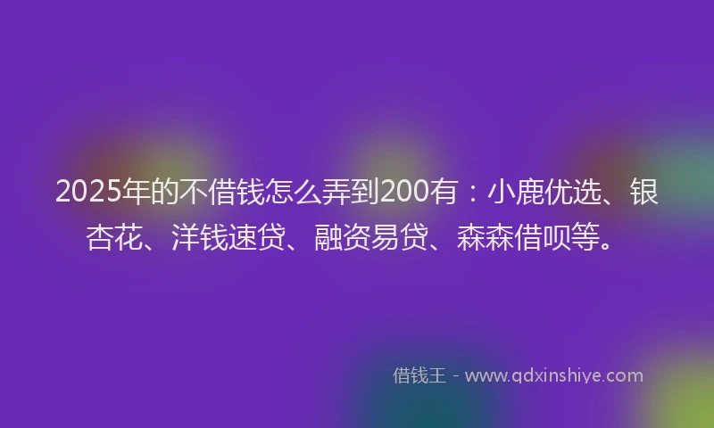 2025年的不借钱怎么弄到200有：小鹿优选、银杏花、洋钱速贷、融资易贷、森森借呗等。