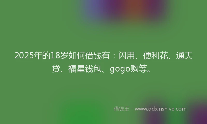 2025年的18岁如何借钱有：闪用、便利花、通天贷、福星钱包、gogo购等。